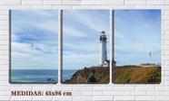 Quadro canvas 55x110 farol e casinha nas pedras