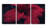 Quadro canvas 55x110 pingos dágua na flor vermelha