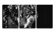 Quadro canvas 80x140 lobo selvagem sobre fundo preto