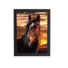 Quadro Cavalo Animais Pôr Do Sol Moldura Preta 60X40Cm