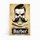 Quadro Caveira Barbearia Barber Shop Canvas 60X40Cm