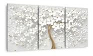 Quadro Cerejeira Branca Abstrato Dourado 120X60 Para Sala