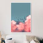 Quadro Céu Azul e Nuvens Rosas - Tela Canvas com Moldura Flutuante em Vários Tamanhos - Artfine