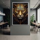 Quadro com Moldura 130x90 Tigre Dourado Quarto Masculino Decorativo Grande Sala Quarto Hall