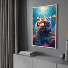 Quadro com Moldura 130x90 Tigre Mar AI Decorativo Grande Sala Quarto Hall