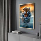 Quadro com Moldura 130x90 Tigre por do Sol Paisagem Vertical Decorativo Grande Sala Quarto Hall