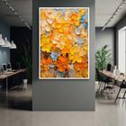 Quadro com Moldura 40x60 Flores Pintadas Abstrato Amarelo Azul Claro Decorativo Grande Sala Quarto Hall