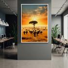 Quadro com Moldura 40x60 Paisagem Africana Savana Por do Sol Decorativo Grande Sala Quarto Hall