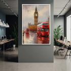 Quadro com Moldura 40x60 Paisagem Vertical Londres Vermelho Pintura Decorativo Grande Sala Quarto Hall