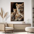 Quadro com Moldura Decorativo Para Sala Quarto Hall Leoa com 3 Filhotes Savana