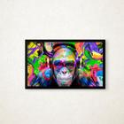 Quadro Com Vidro Macaco Grafite Colorido Fones Música Quarto Sala Escritório