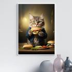 Quadro Cozinha Gato Comendo Hamburguer 24x18cm - com vidro