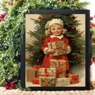 Quadro De Natal Menininha Com Presentes 24x18cm - com vidro