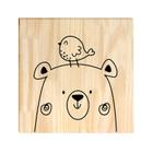 Quadro de Pinus Decorativo Urso e Pássaro 30x30