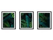 Quadro decor canvas preto 30x66 folhas tropicais modelo 115