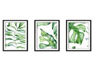 Quadro decor canvas preto 30x66 folhas tropicais modelo 32