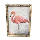 Quadro Decoração Flamingo Rosa Dourado 20X15Cm