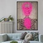 Quadro decorativo 1 peça 40x60 3mm esqueleto rosa neon decoração para casa sala quarto