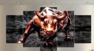 quadro decorativo 115 x 60 5 pçs 4 k touro de wall street mercado financeiro