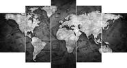 quadro decorativo 115 x 60 5 pçs mosaico mapa mundi preto e branco