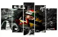 Quadro Decorativo 120 x 60 5 Peças Mosaico Ayrton Senna F1 Corrida De Carros