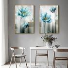 Quadro decorativo 2 peças 40x60 flor azul dourada abstrata moderna para sala de estar