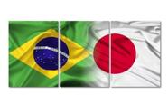 Quadro decorativo 3 peças bandeira japão e brasil"