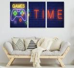 Quadro decorativo 3 peças Time Games Azul Jogos "