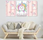 Quadro Decorativo 3 Telas Unicornio Baby "