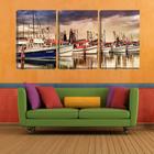 Quadro Decorativo 30x66 barcos de pesca água dourada