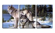 Quadro Decorativo 30x66 lobos na neve arte colorida