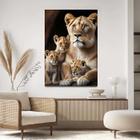 Quadro Decorativo 40x60 Para Sala Quarto Hall Leoa com 3 Filhotes Savana