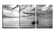 Quadro Decorativo 45x96 céu pb entre barco solitário