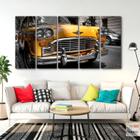 Quadro Decorativo 5 peças Carro Retro Amarelo 140x65