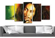 quadro decorativo 5 telas Bob Marley Jamaica Música"