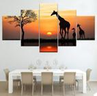 quadro decorativo 5 telas Girafas Africa Sol"