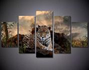 quadro decorativo 5 telas Onça Pintada "