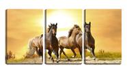 Quadro Decorativo 55x110 cavalos no campo vintage