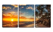 Quadro Decorativo 80x140 pôr do sol no mar e coqueiros