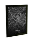 Quadro Decorativo A4 Mapa Lyon França Europa Viagem Black