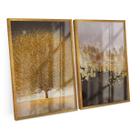 Quadro Decorativo Abstrato Árvore em Tons de Marrom Dourado Kit 2 Telas C/ Moldura E Vidro - Bimper