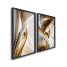 Quadro Decorativo Abstrato Formas em Branco e Dourado com 2 Telas 50x75 e 60x90 de Parede para Sala Quarto Escritório