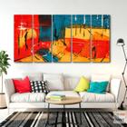 Quadro Decorativo Abstrato Vermelho Geométrico 140x65