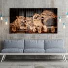 Quadro Decorativo Animais Família Leão com Moldura Prata e Vidro - 120x60