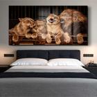 Quadro Decorativo Animais Família Leão com Moldura Preta e Vidro - 90x60