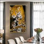 Quadro Decorativo Animais Family Golden Leopard com Moldura Dourada 150x80