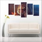 Quadro Decorativo Animais Tigre Salas 5 Peças Com Moldura