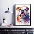 Quadro Decorativo Aquarela Bulldog Inglês 24x18cm - com vidro