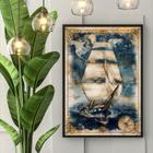 Quadro Decorativo Arte Veleiro Vintage 45x34cm - com vidro