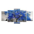 Quadro Decorativo Árvore Grande Azul 129X61 5 Peças